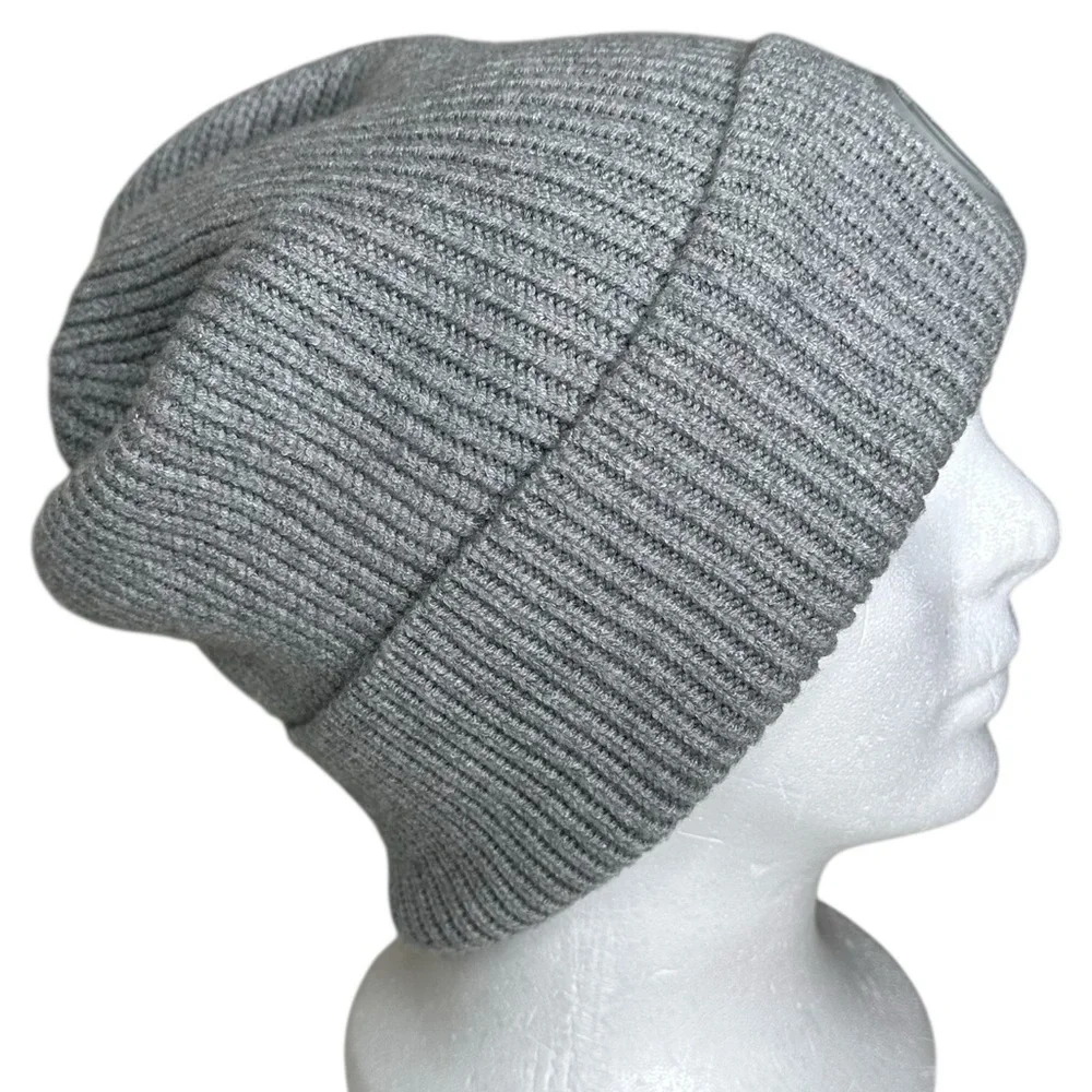 Michael Kors Women's Rib Rubber Patch Logo Cuffed Beanie Gray